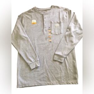 Eddie Bauer Workwear LS Thermal Knit Henley Gray Sz. L Stain Resistant Casual